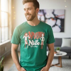 ✨ New! Ripple Junction Mens Rick and Morty Naughty Nice T-Shirt